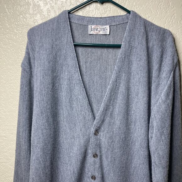 VTG Jantzen Sweater Cardigan Mens XL Gray Button Front Dad Grandpa USA - Picture 2 of 10